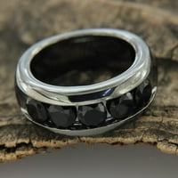 1. CT sjajan okrugli rez crni dijamantni muški kamen vjenčani prsten crni rodijum preko sterlinga srebrnog