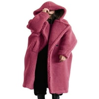 Capreze Dame Oweweward Cardigan Overcoats Pocket jakna Sherpa kaput Plain Pink S