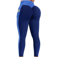 Ženske visoke struke joga hlače trbuh mršave noge gamaše bočni džepovi za dizanje palica Blue XL