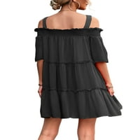 Prednji protok Ženska kratka rukava hladna ramena Sunderssovena labava mini haljina Solid Color Street