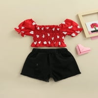 Kiapeise Toddler Kids Baby Girl Device Set Heart Print kratkih rukava Top majica Denim kratke hlače