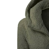Qcmgmg dukserice Mekana plišana kapuljača zimska jakna Zip up labave dukseve Y2K Solid Boja slatka odjeća