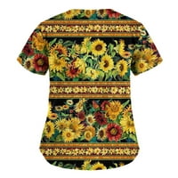 Ženske vrhove bluza cvjetna radna odjeća s kratkim rukavima, žene V-izrez ljetni bluze žuti xl