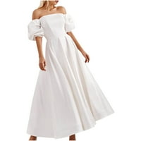Ženska moda Elegantna Ležerna ramena tanka puna boja duga haljina ljetna vintage boho cvijeće sandresses