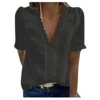 Vremenski ženski ležerni ljetni vrhovi trendi V-izrez majica sa čipkom i stilskim labavim majicama bluza,