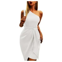 Ženska casual haljina bijeli poliester ženski asimetrični elegantni nagnuta ramena od punog rukava bez