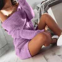 Iopqo džemper za žene za žene džemper haljina od vrata sa ramenim pletenim džemper-haljina dugih rukava