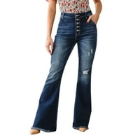 Entyinea Ženska bljeskalica Jeans High Struk, pantne hlače tamno plava L