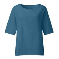 Žene plus veličina Ženske ljetne modne modne košulje Okrugli vrat Pamuk linija Labava majica bluza mornarice