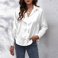 Corashan ženski casual vrhovi ženski modni casual v-izrez čvrsto dugme saten imitacija košulje s dugim