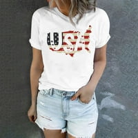 Ženska dana nezavisnosti Ležerne tiskane kratke rukave Crew izrez labav majica bluza