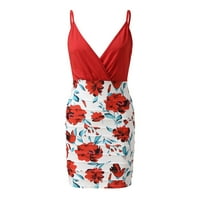 Baccoke haljine za žene Žene Ljetni morsko mini haljina V izrez Cami Top cvjetni ispis Vezan detalj