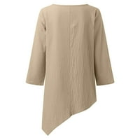 Dressy casual vrhovi za žene Khaki ženske ženske rupne posade izrez nepravilnog hem top majica casual posteljina bluza s bluzama