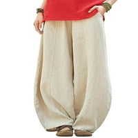 Ženske pamučne posteljine vrećaste pantalone casual široke pantalone za noge sa elastičnim strukom Rela