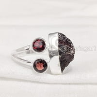 Prirodni Garnet prsten, grubi granični prsten, januarski kamen, tri kamena, sterling srebrna, ženski