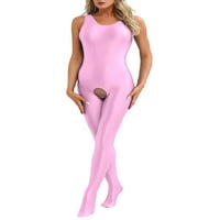 IEFiel Womens bez grozdovih sjajnih bodysuit-a bez rukava s punim sandukom za noćne rublje Pink XL