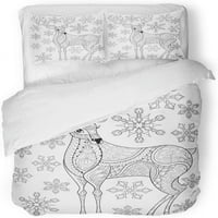 Posteljina set Zentangle Božićne jelene na snežnima za pahulje za odrasle Antistrest Bojajuće stranice Twin Veličina prekrivača sa jastukom za kućni posteljina ukras