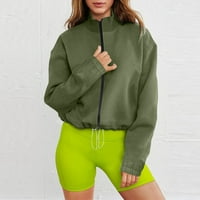 Duksevi Žene Žene Ležerne prilike dugih rukava sa čvrstim bojama Visoko vrat patentni zatvarač pulover džemper Jakna Zelena s