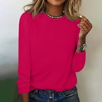 Lenago ženske tuničke vrhove plus veličina ljetna casual dugačak bluza s dugim rukavima okrugli vrat čvrsti vrhovi majica Basic bluze majice na klirensu