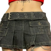 Diconna ženska mini traper suknja Solidna nagnuta multipkana suknja sa remenom Skinny Wrap Bodycon Jeans