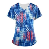 HHEI_K Ženska stalna odjeća s kratkim rukavima V-izrez s džepovima ispisanim vrhovima Ljetni vrhovi za žene ženske bluze i vrhove Dressy