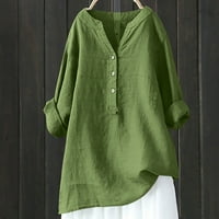 Cacommmark Pi ženske košulje dugih rukava Plus veličina bluza vrhova V-izrez Loose gumb pamučne platnene