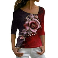 Ženska majica cvjetne boje Grafički grafički dugi rukav Tisak V-izrez Basic Tops Hot6SL870665