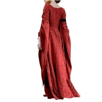 Njoeus Renaissance Maxi haljina za žene Srednjovjekovni potez dugih rukava Vintage Halloween kostim