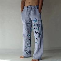 Koaiezne Muške labave pantalone Muške modne ležerne kasne otiske posteljine čipkaste hlače Velike veličine