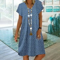 Sandresses za žene, Ženski kratki rukav V-izrez Casual Hot Odmor Solid Color Mini Shift haljina, plava,