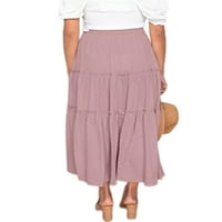 Glonme dame Solid Color Liine Midi suknje Izvlake Vintage suknje Swing boemska suknja