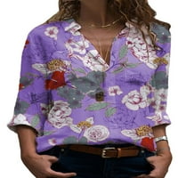 GRIANOOK LEAL V izrez dugih rukava za žene cvjetni print Vintage Havajske majice Ležerne prilike labave