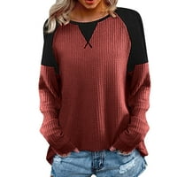 Ženski vrhovi modni dugi rukav okrugli vrat Top ubod pulover casual labav majica