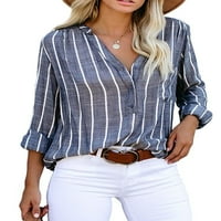 TELISOE ženska bluza V izrez valjaju bluza s dugim rukavima Henley majice Grey m