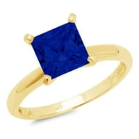 1.5CT Princess Cut simulirani plavi safir 18K žuti zlatni godišnjički angažman prsten veličine 10.5