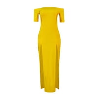 Cleariance Ljetne haljine za žene izvan ramena modna dugači čvrsta maxi haljina kratkih rukava žuti