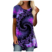 Ženske vrhove Ženska bluza s kratkim rukavima Modni grafički otisci Majice Okrugli dekolte Ljetna tunika Tee Purple L