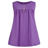 Rejlun Women Mini haljina dugmeta Sundress Solid Bohemian Loose Swing Comfy Holiday A-Line Purple M