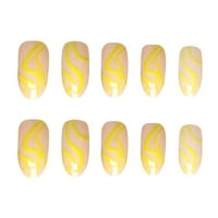 Srednje preša na noktima - badem lažni nokti žuti vrtlog lažnih nokti akrilnih slatkih laikovih nokti za žene i djevojke