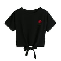 Dressy vrhovi za žene Fit Halter Appliques Rose kratki rukav Ležerni majica prsluk bluza Ladies TOP