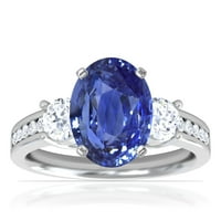 Gemsny rujan rođendan - tri kamena ovalnog plavog safirnog prstena sa prengm i kanalima Podesite okrugli