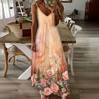 Podplag špagetti haljina za žene, Maxi haljine za žene Ljeto bez rukava Boho sundress casual v-izrez