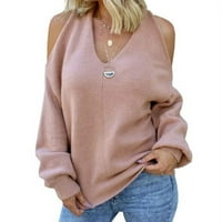 Žene Ležerni seksi V-izrez pleteni džemper s dugim rukavima bez rukava