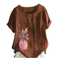 Caveitl ženske majice, dame modni čvrsti kolor ananas Ispis kratkog rukava pamučna majica Žena casual