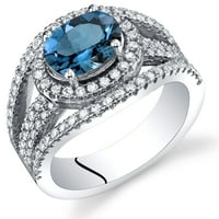 1. Carats London Blue Topaz Boteral Halo prsten u srebru sterlinga