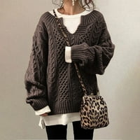 Duksevi za ženske pulover Zimske pad V-izrez Duks s dugim rukavima Klintwear Temperament C tmuter džemper