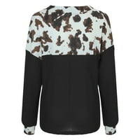Majice za žene modni casual leopard spajanje cvjetnog printa za šivanje gumba V-izrez dugih rukava vrhunska