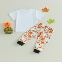 Licupiee Toddler Boys Halloween Odeća za odjeću s kratkim rukavima Pismo bundeve tiskane majice Ghost