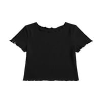 Ženska crna obična okrugla vrat casual kratkih rukava plus veličine majica