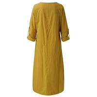 Ženske maxi haljine rukav okrugli izrez duge casual haljine labavi obični žuti 3xl